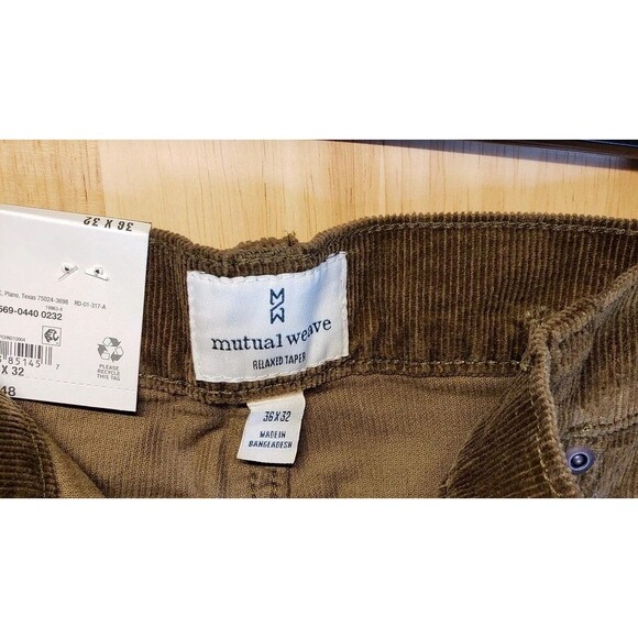 NWT Mutual Weave Corduroy Pants Men's 36x32 British Olive Relaxed Taper - Picture 5 of 8